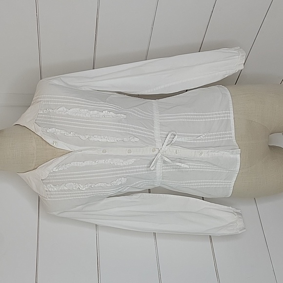 CHARTER CLUB 6 petite white ruffled button-down blouse with tie waist - Picture 1 of 4